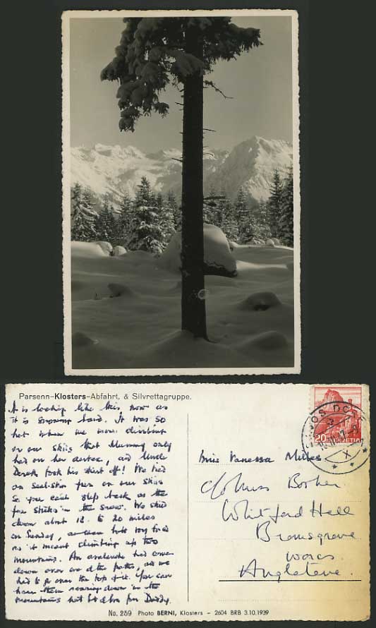 Switzerland Swiss 1947 Old RP Postcard PARSENN KLOSTERS, Abfahrt Silvrettagruppe