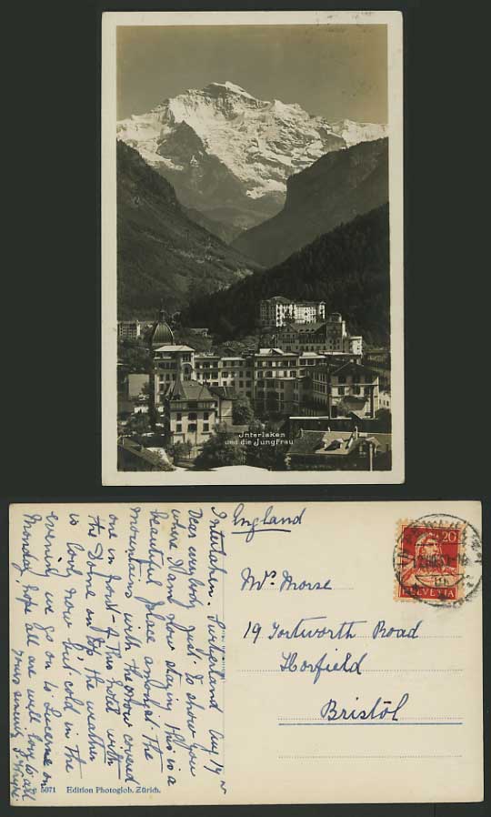 Switzerland 1930 Old Photo Postcard INTERLAKEN Jungfrau