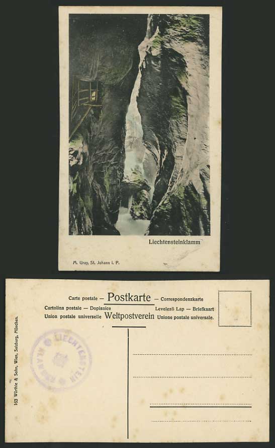 Austria Old Postcard Cachet & LIECHTENSTEINKLAMM Gorge