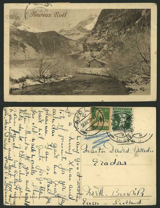 Switzerland 1921 Old Postcard - Xmas - Solitude d'hiver