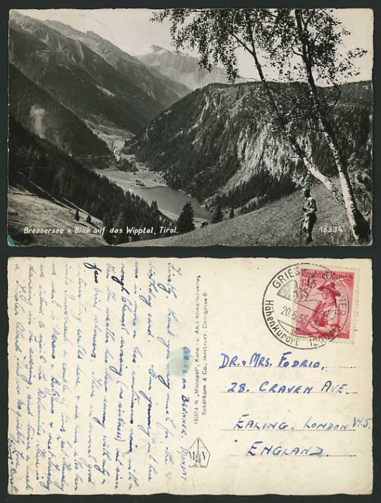 Austria Tyrol 1955 Old R.P. Postcard BRENNERSEE Wipptal