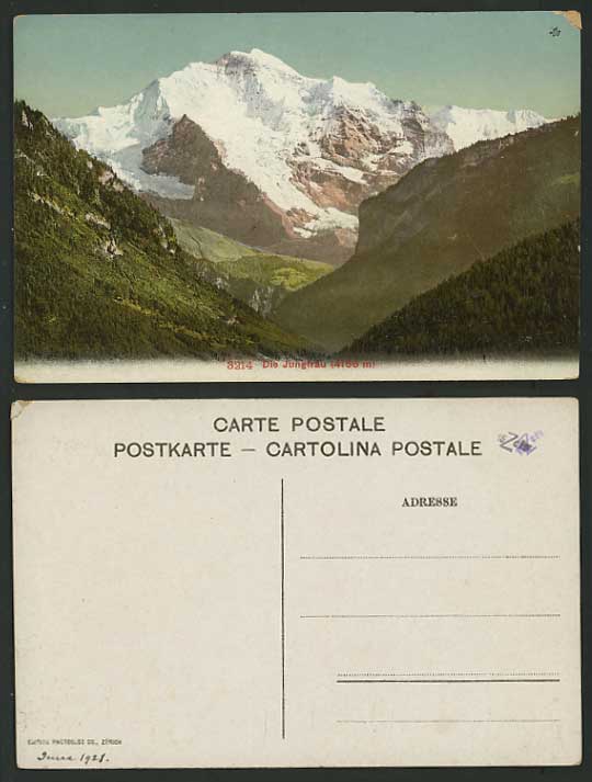 Switzerland 1921 Old Colour Postcard Mountain JUNGFRAU