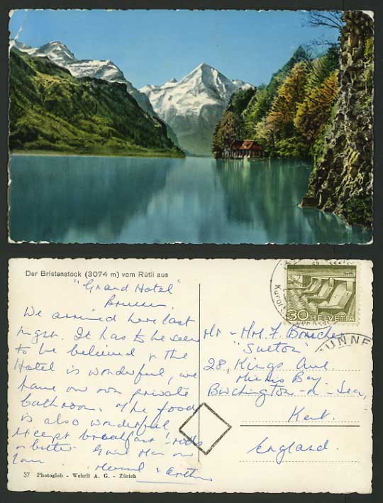 Switzerland Swiss Old Postcard Der Bristenstock 3074m vom Ruetli, Lake Mountains