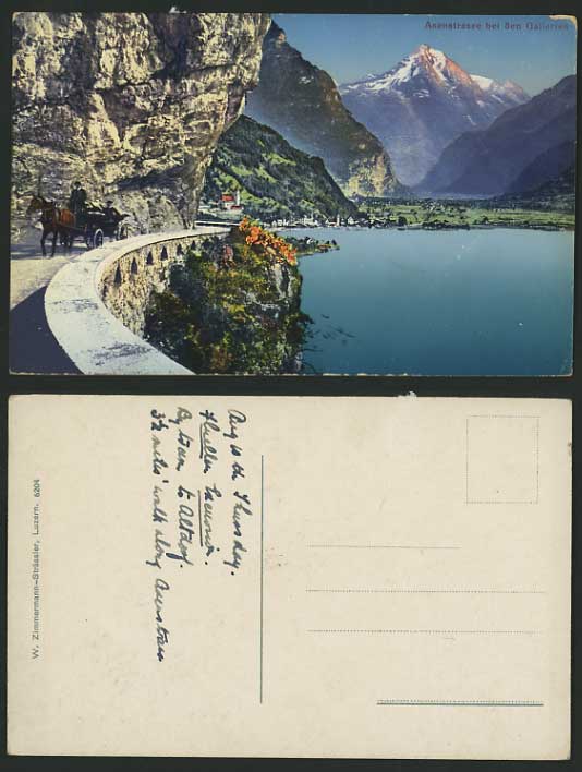 Switzerland Old Postcard AXENSTRASSE / Horse Carriage