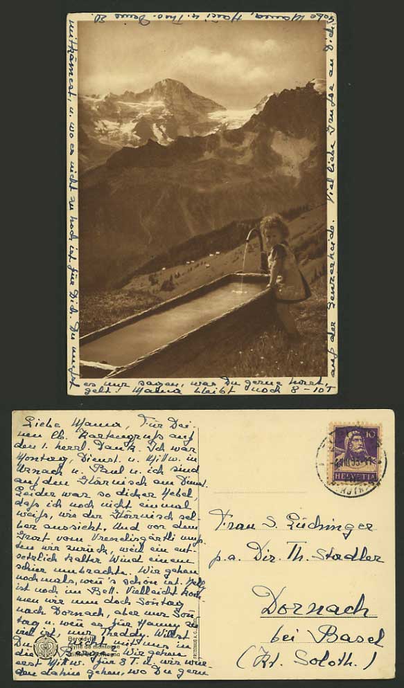 Switzerland 1933 Old Postcard BERGIDYLL Girl, Mountains