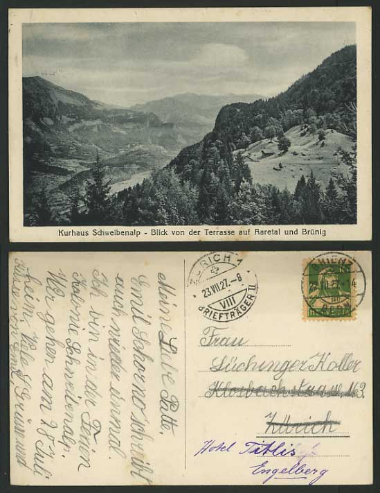 AARETAL BRUENIG Kurhaus Schweibenalp 1927 Old Postcard