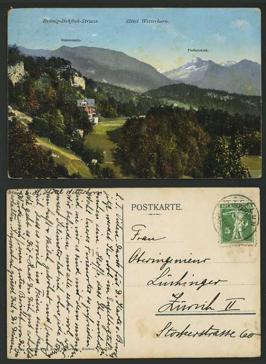 Swiss 1910 Postcard Bruenig-Hohfluh - HOTEL WETTERHORN
