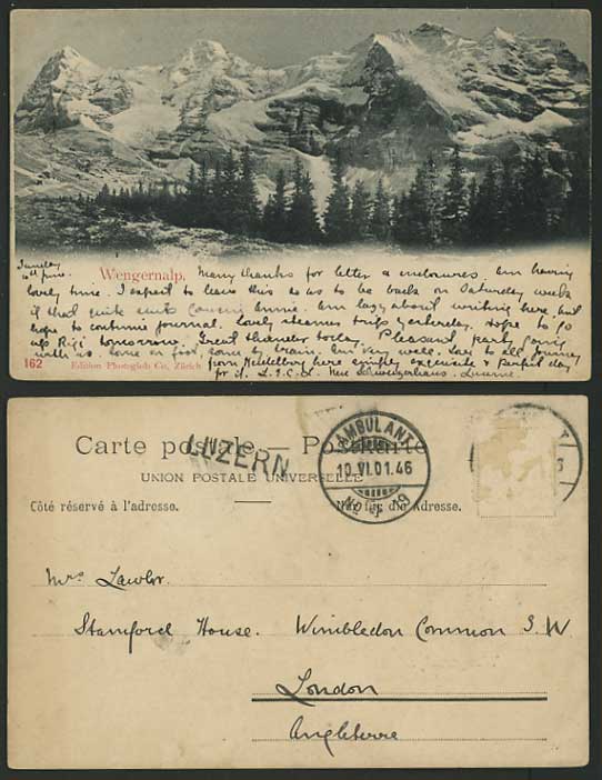 Switzerland 1901 Old U.B. Postcard WENGERNALP Mountains