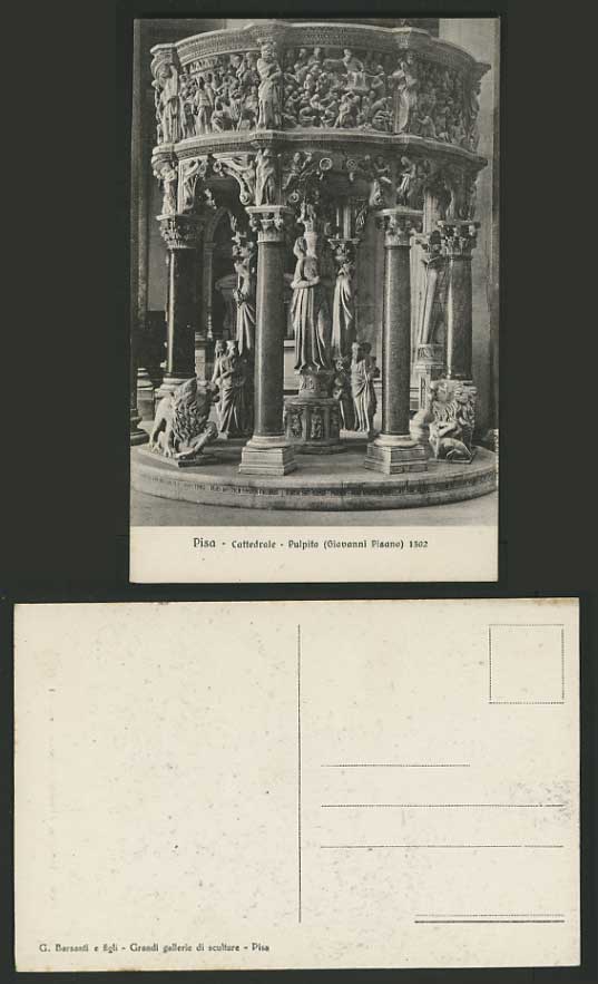 Italy Old Postcard Interior PISA CATHEDRAL Pulpit Lion