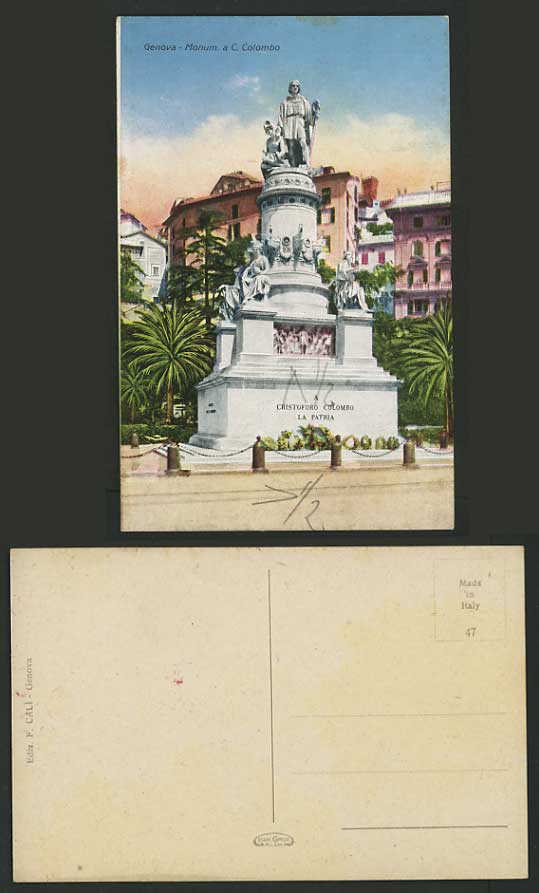 Italy Old Postcard GENOVA A Cristoforo Colombo Monument
