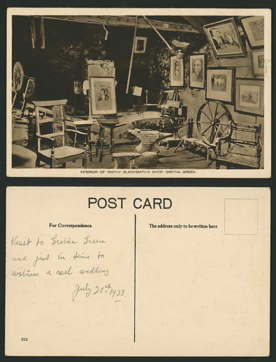 GRETNA GREEN 1933 Old Postcard Smithy Blacksmith's Shop