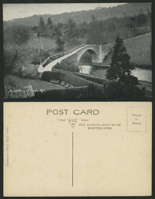 Scotland Old B/W Postcard - AYR Auld Brig O'Doon Bridge