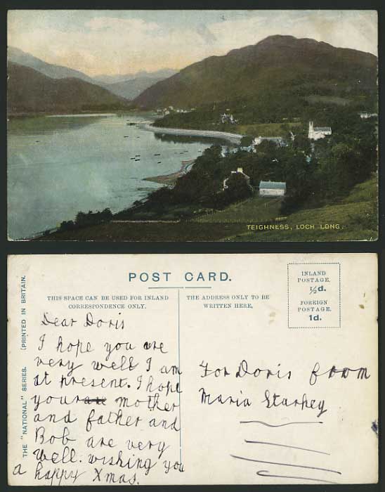 Argyllshire Old Coloured Postcard LOCH LONG Teighness