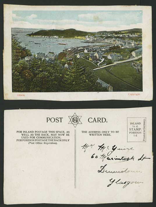 Argyllshire Old Coloured Postcard OBAN Panorama Harbour