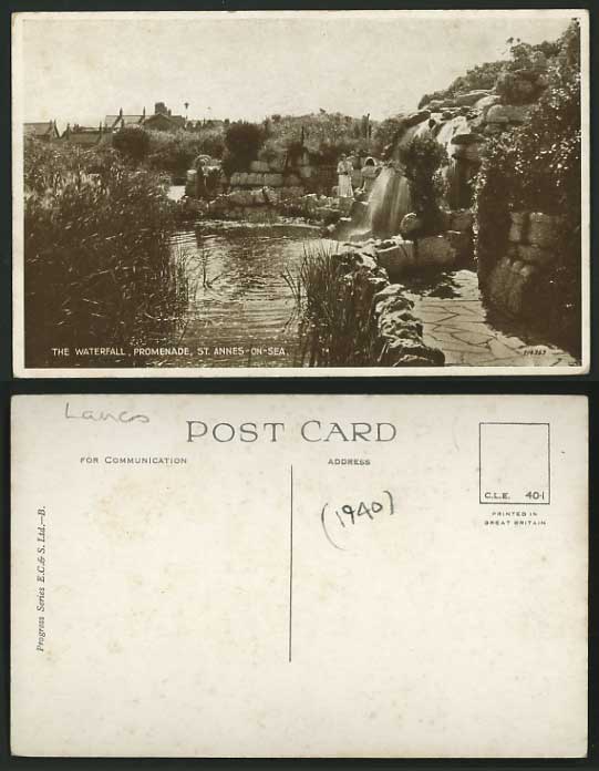 Lancashire 1940 Old Postcard ST ANNE'S-ON-SEA Waterfall