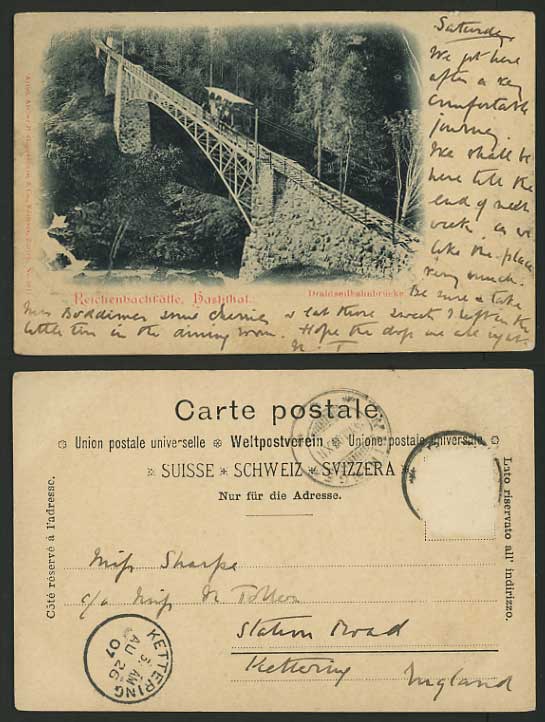 Swiss 1907 Postcard HASLITHAL Reichenbachfaelle BRIDGE