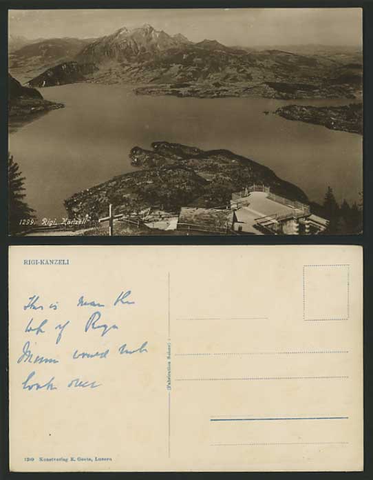 Switzerland Old Photo Postcard RIGI Lake Kanzeli, Cross