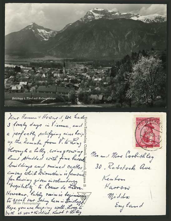 Austria 1959 Photo Postcard BRIXLEGG Tirol Rofangebirge