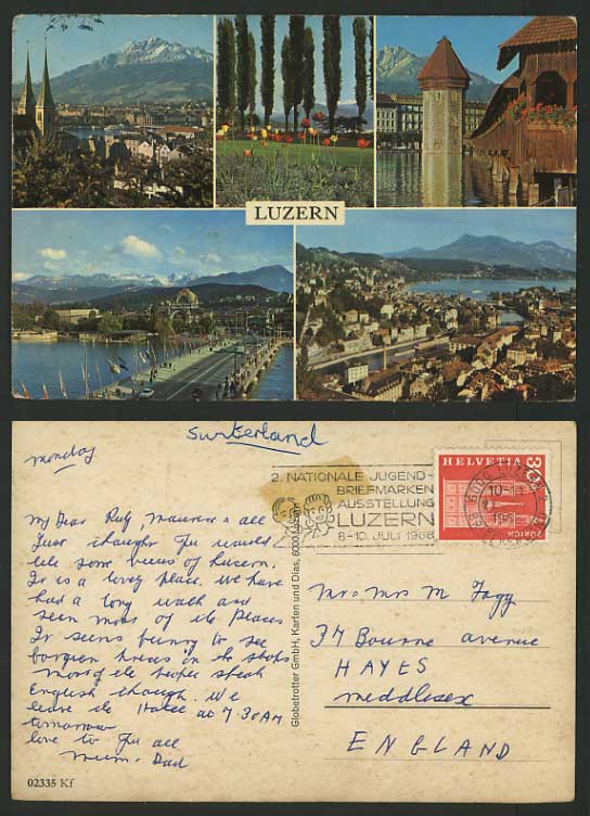 Switzerland 1966 Old Multiview Postcard Bridge Flowers