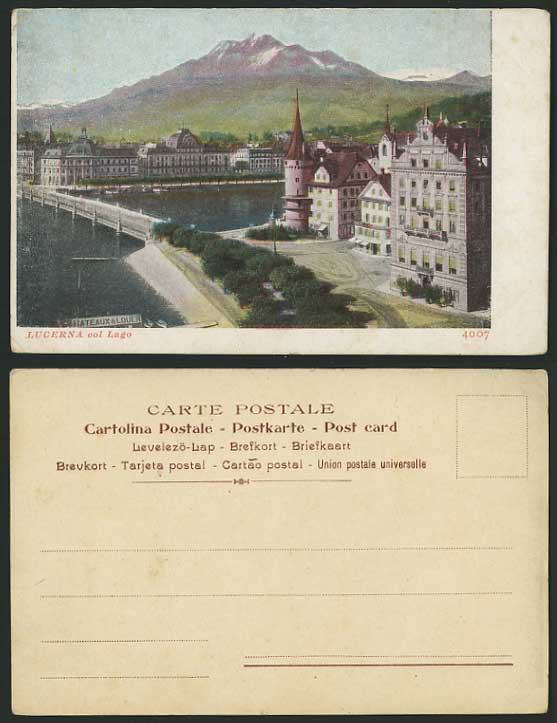 Switzerland Old Postcard Lucerna col Lago Lake Bridge