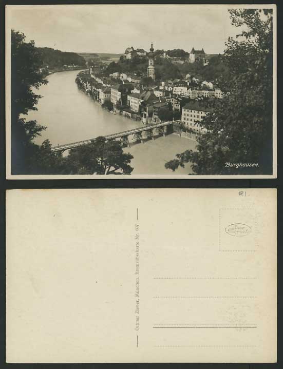 Germany Old Photo Postcard - BURGHAUSEN Bridge & Church