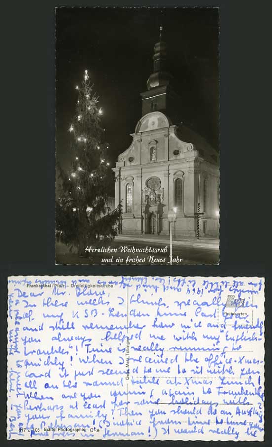 Germany Old Postcard FRANKENTHAL Trinity Church / NIGHT