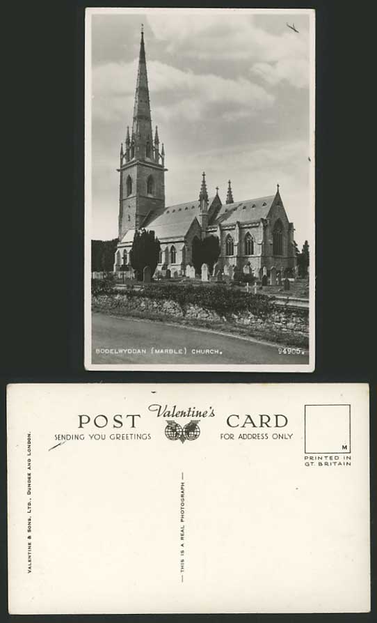 Denbighshire Old RP Postcard BODELWYDDAN MARBLE CHURCH