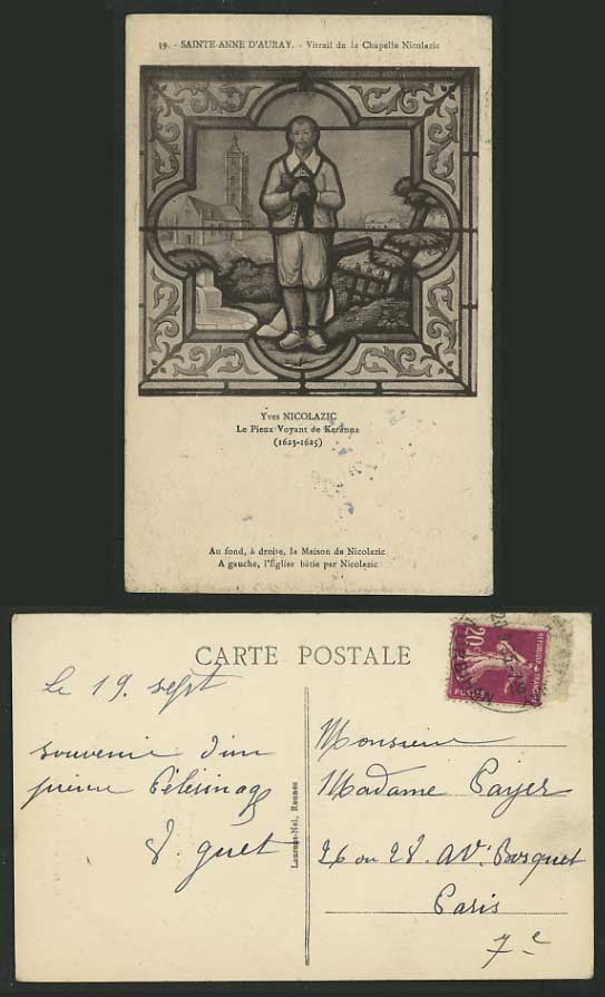Religious 1935 Old Postcard PRAYING MAN Yves Nicolazic