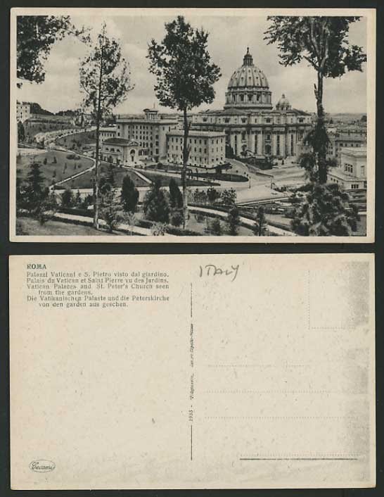 Italy Old B/W Postcard ROME Vatican Palaces St. Peter's