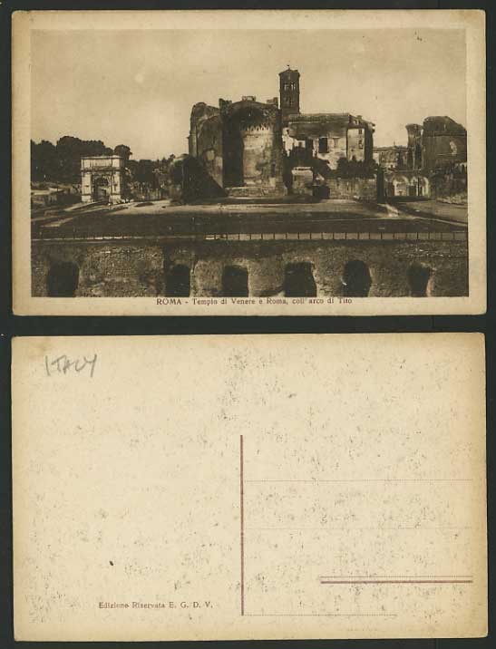 Italy Old Postcard ROME Tempio di Venere Roma Arco Tito