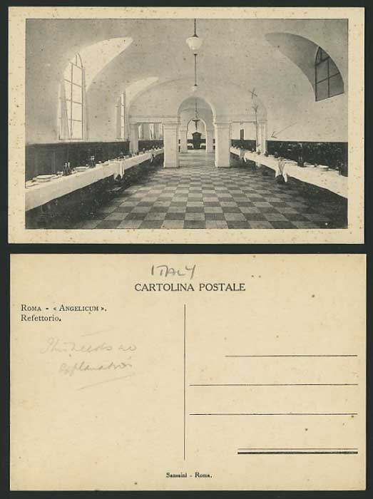 Italy Old B/W Postcard ROME Angelicum - Refettorio