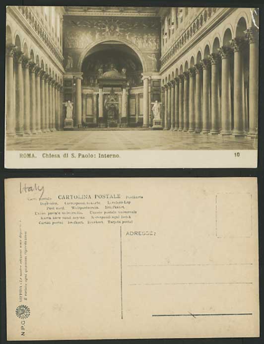 Italy Old Photo Postcard ROME Church S. Paolo Interior