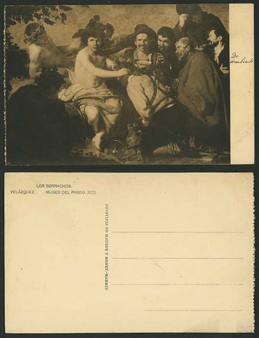 Velazquez Art Artist Drawn Painting Old Postcard Los Borrachos Museo del Prado