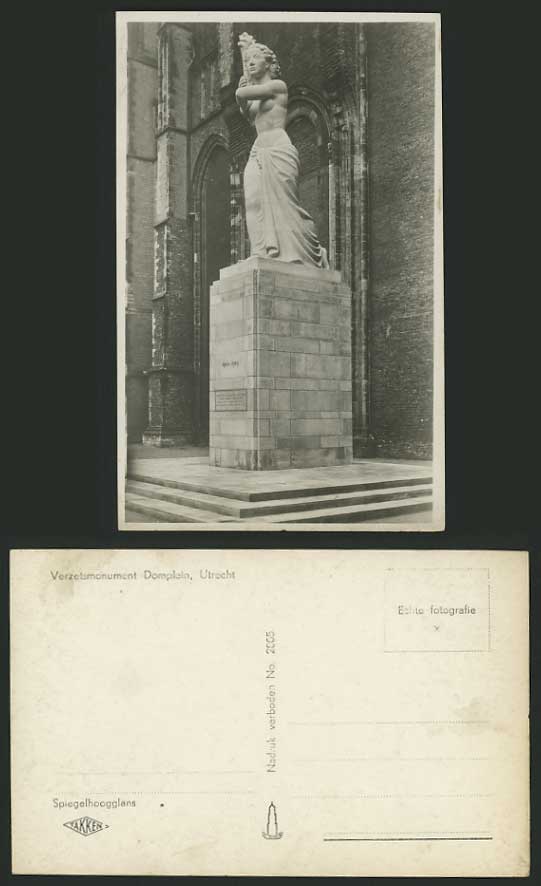 Netherlands 1940-1945 Old Postcard UTRECHT Woman Torch Runner Statue Dutch