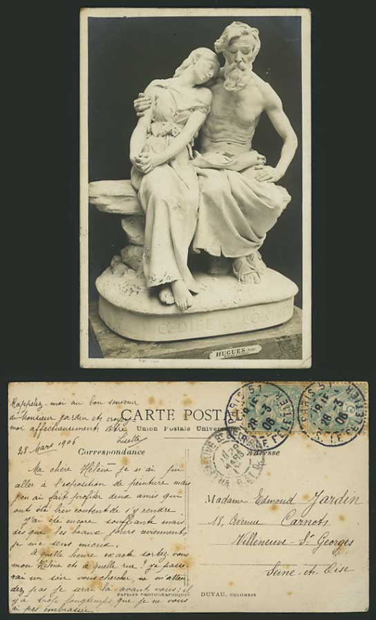 France 1906 Postcard STATUE HUGUES Jean Duvau Colombes
