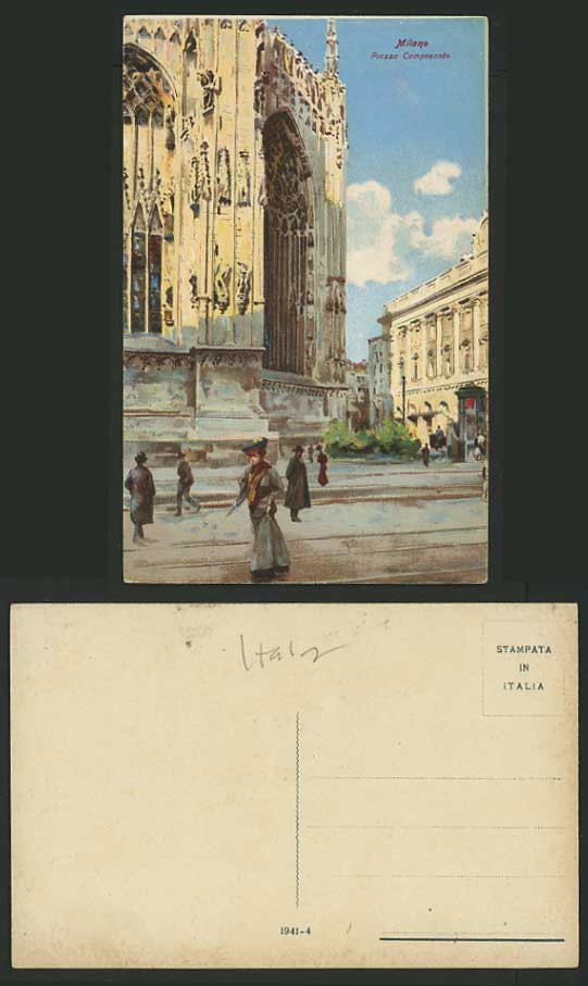 Italy Old Artist Drawn Postcard MILAN Piazza Camposanto