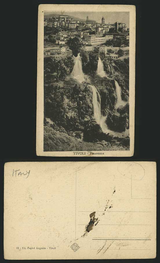 Italy Old B/W Postcard TIVOLI Panorama - Waterfalls