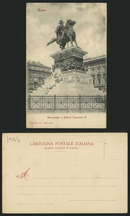 Italy Old UB Postcard MILAN Monumento Vittorio Emanuele