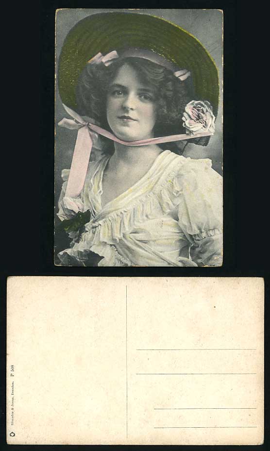 ACTRESS Old Coloured Postcard Glamourous WOMAN Girl Hat