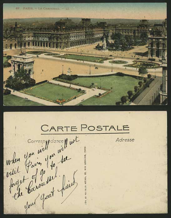 France L.L. 49 Old Coloured Postcard PARIS Le Caroussel