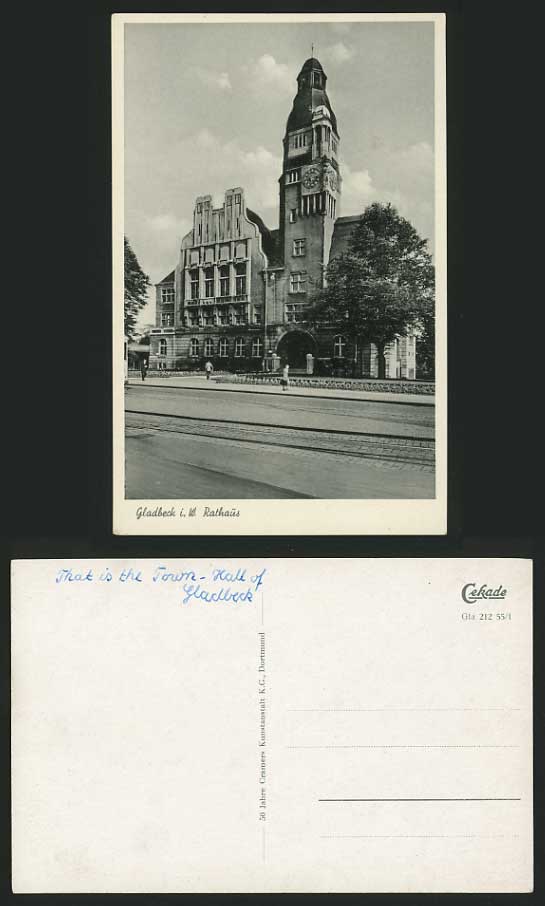 Germany Old Postcard GLADBECK Town Hall Clock / Tramway