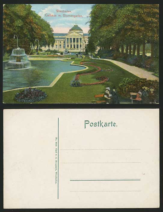 Germany Old Colour Postcard WIESBADEN Kurhaus Fountain