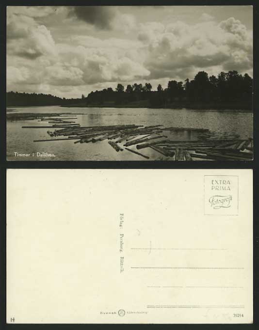 Sweden Old B/W Postcard FLOATING LOGS Timmer i Dalalven