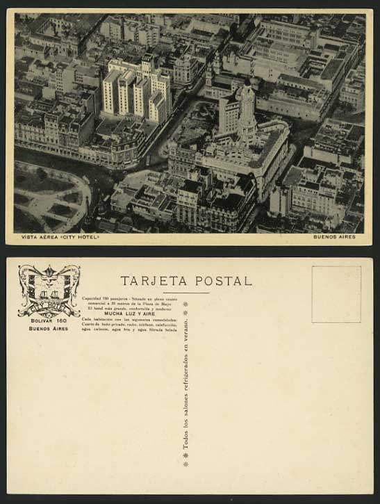 Argentina Old Postcard BUENOS AIRES City Hotel from AIR