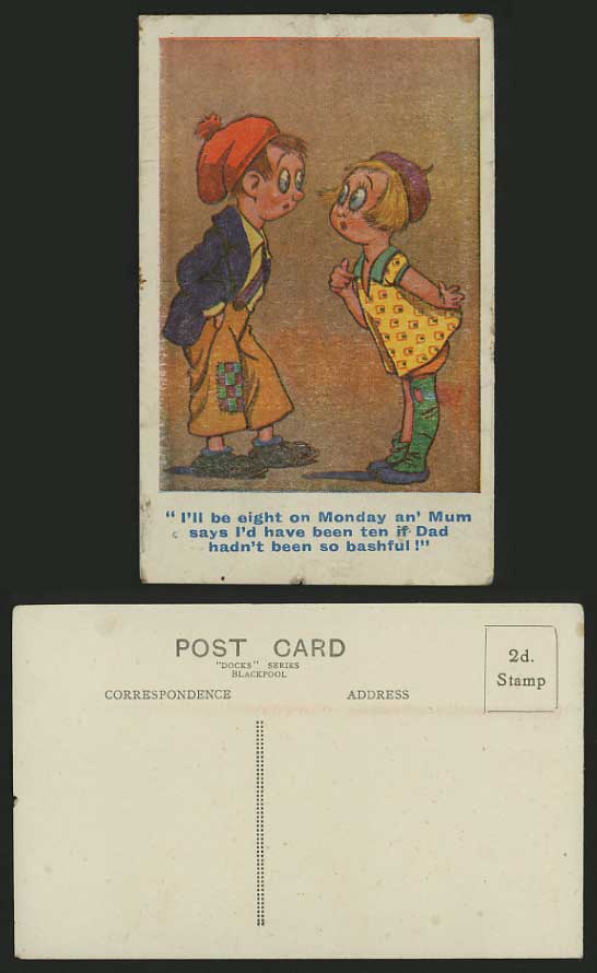 Comic Humour Old Colour Postcard - I'll Be 8 on Monday