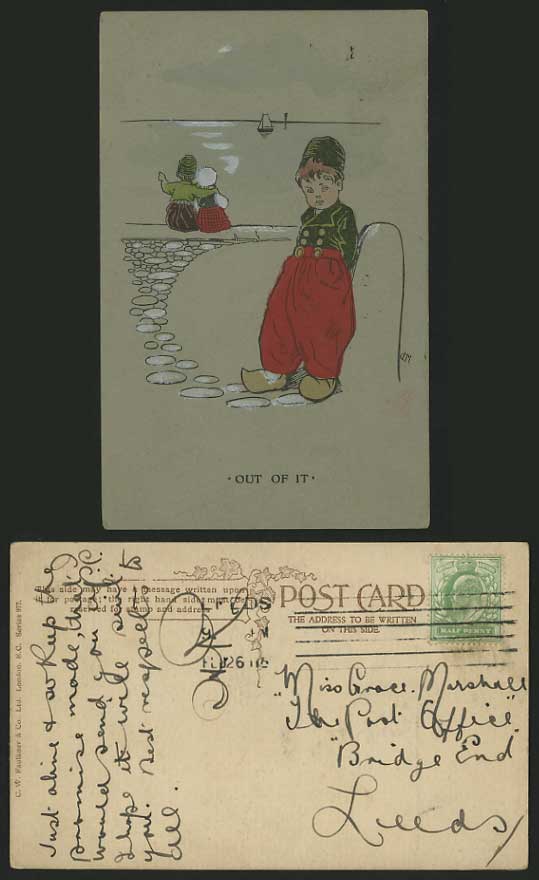 Artist Signed CHILDREN 1911 Postcard Boys, Girl HARBOUR