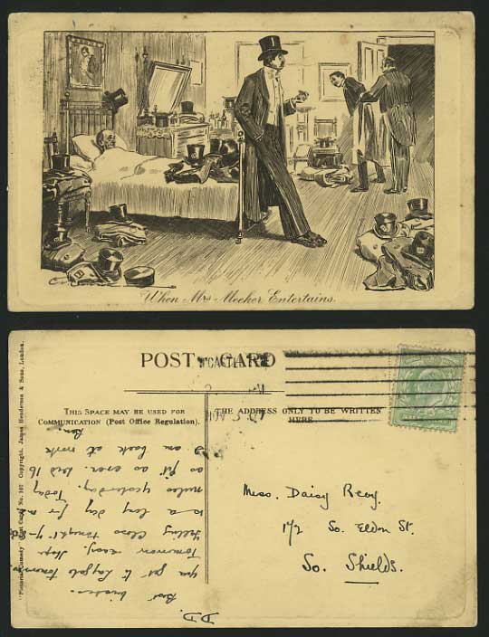 Sketch Drawing 1907 Postcard WHEN MRS MEEKER ENTERTAINS