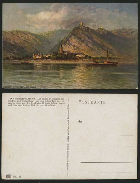 Germany Art Drawn Old Postcard BURG LIEBENSTEIN / Boat
