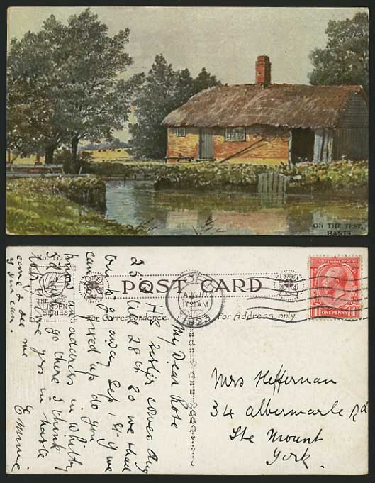 Artist Signed 1923 Postcard HANTS - ON THE TEST Cottage