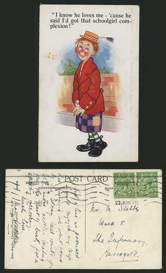Comic 1925 Old Colour Postcard - Schoolgirl Complexion